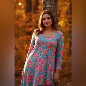 Size XL Simply Southern Floral Midi Dress - Pink and Blue